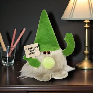 Vintage 1985 Gnome Plush Funny Desk Decor Is There Life Before Friday Green Cute
